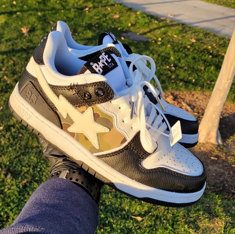 Bape A Bathing Ape Sk8 Sta 🛹 Bape Sta Low Top Skate Sneakers Blk/Wht/Camo
